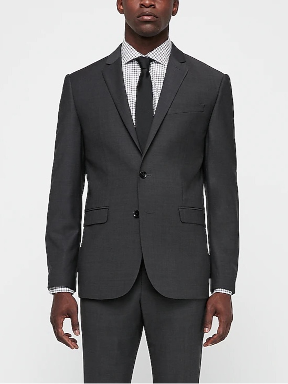 Express Men’s Light Gray Two-Button Notch Lapel Suit Jacket and Suit Pants